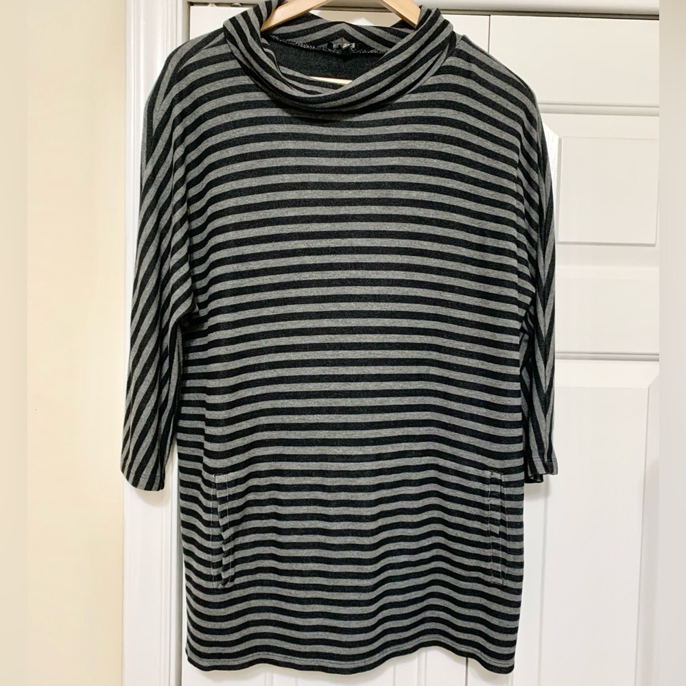 Talbots Striped Cowl Neck Kangaroo Pouch Pocket Tunic Top - 1X